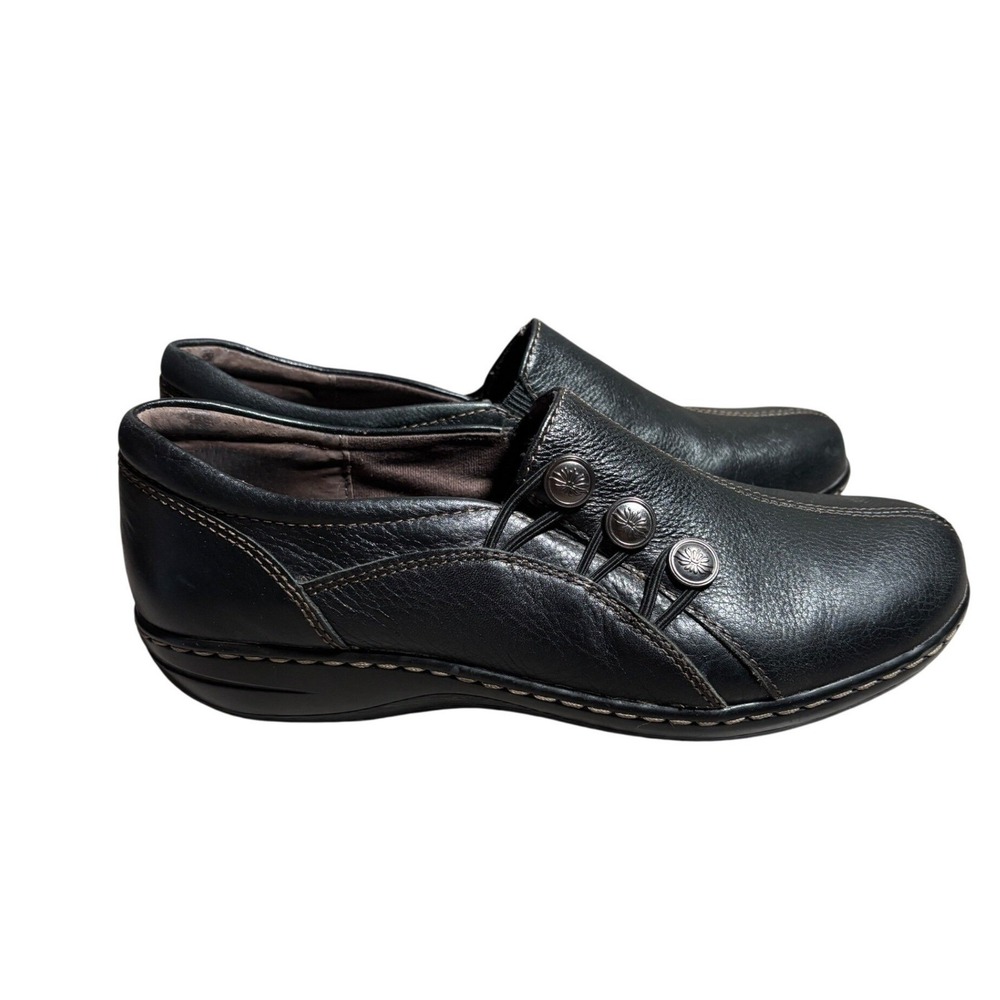 Montana Womens 9 Artisan Crafted Black Leather Slip On Loafers Floral Buttons